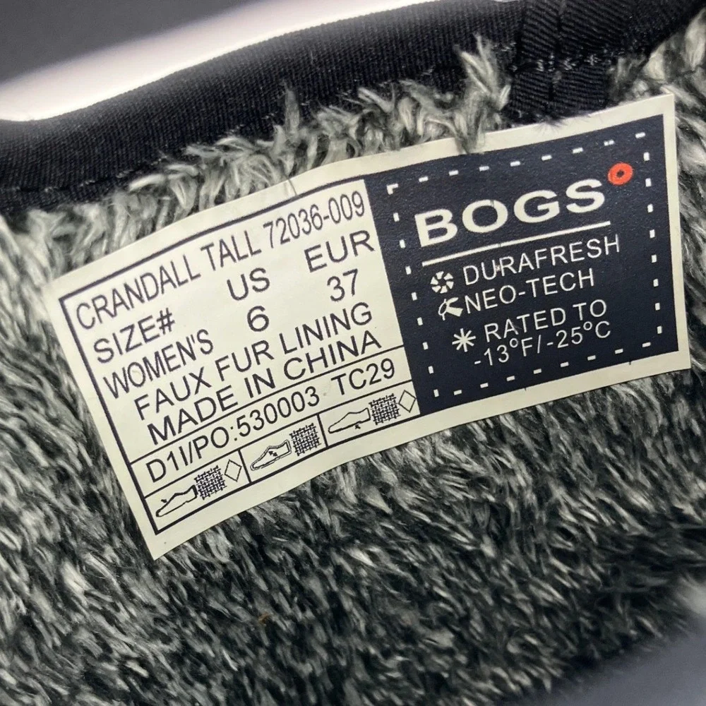 Bogs Crandall Tall Boots Womens 6 Black Charcoal Excellent Waterproof Insulated